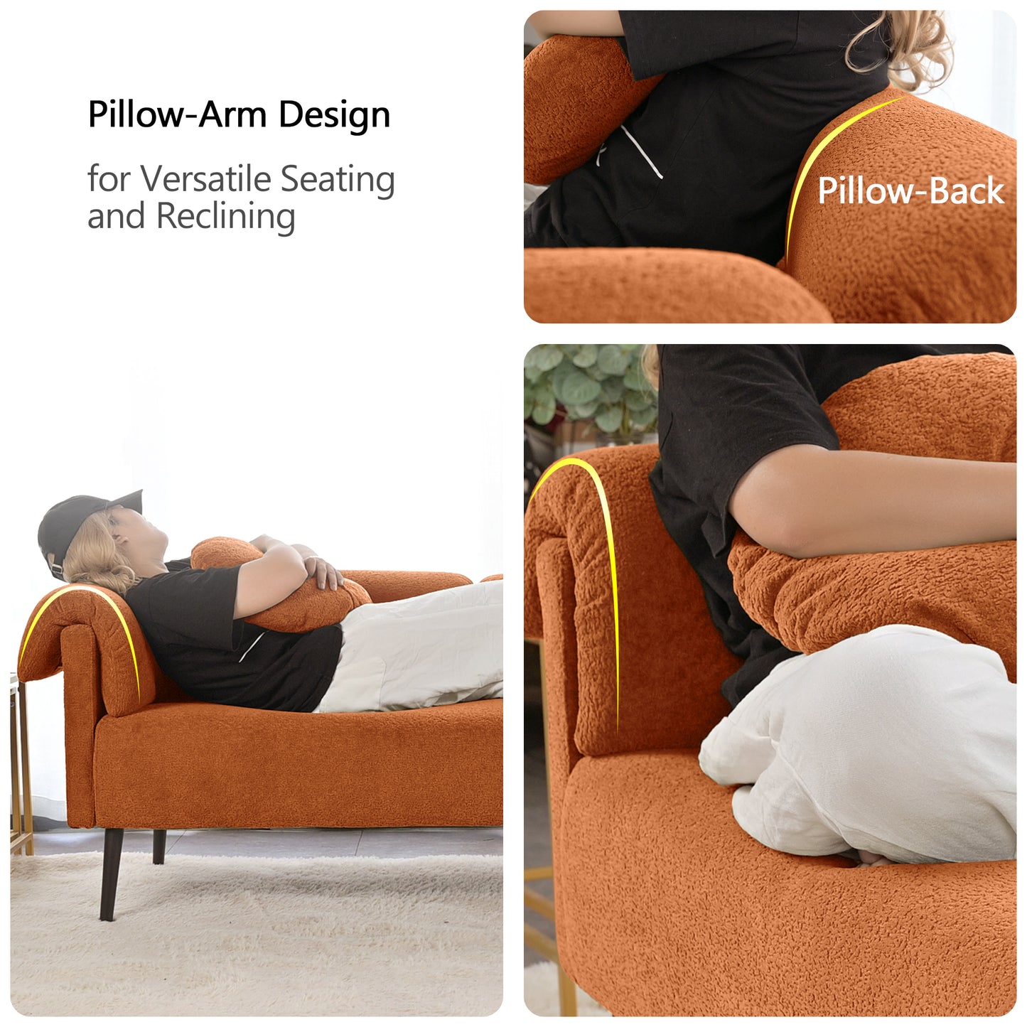 68.5" Modern Lamb Wool Sofa With Decorative Throw Pillows for Small Spaces