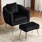 Velvet Accent Chair Set Barrel Chair with Ottoman Modern Club Chair Reading Armchair with Lumbar Pillow for Living Room, Bedroom, Study Room, Home Office Black