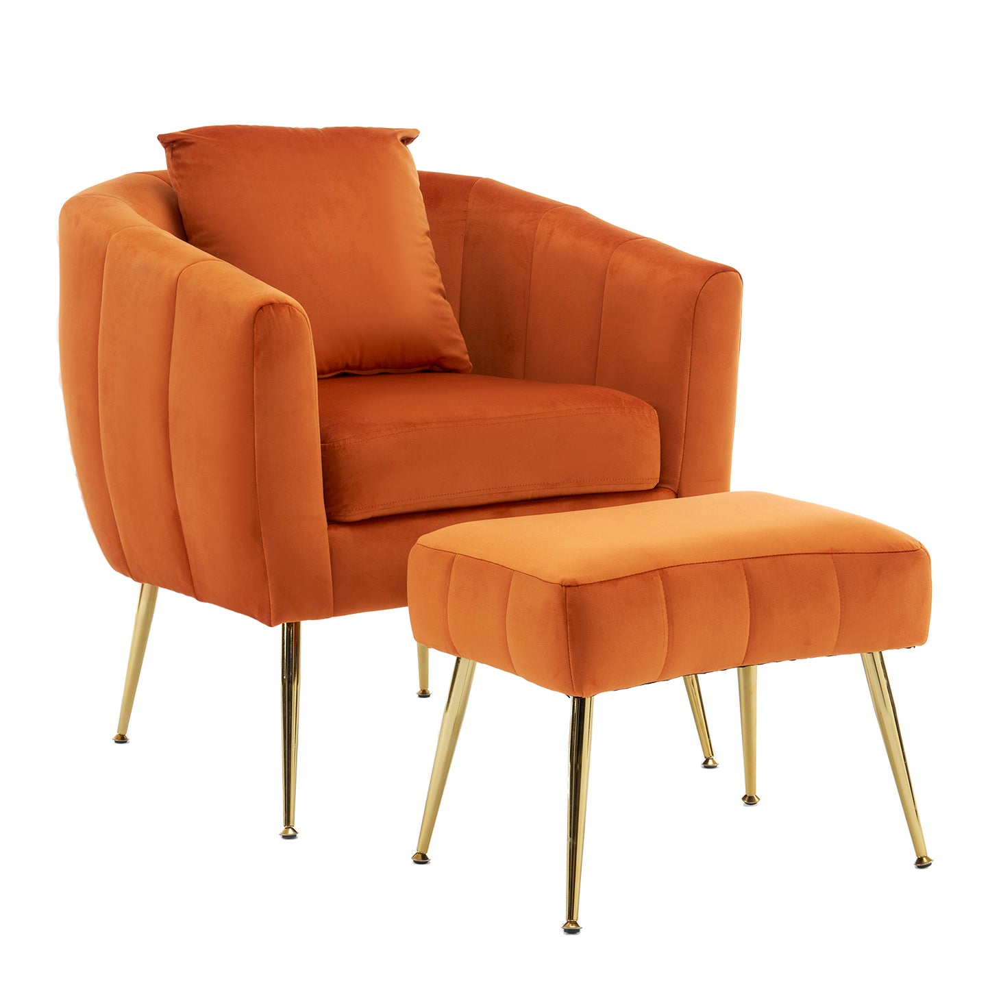 Velvet Accent Chair Set Barrel Chair with Ottoman Modern Club Chair Reading Armchair with Lumbar Pillow for Living Room, Bedroom, Study Room, Home Office Burnt orange