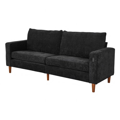 BLack Corduroy, Modern Style Solid Color Sofa (Including USB interface), Multi-Person Sofa, Suitable For Living Room And Office