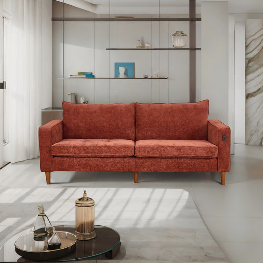 Light Brown Corduroy, Modern Style Solid Color Sofa (Including USB interface), Multi-Person Sofa, Suitable For Living Room And Office