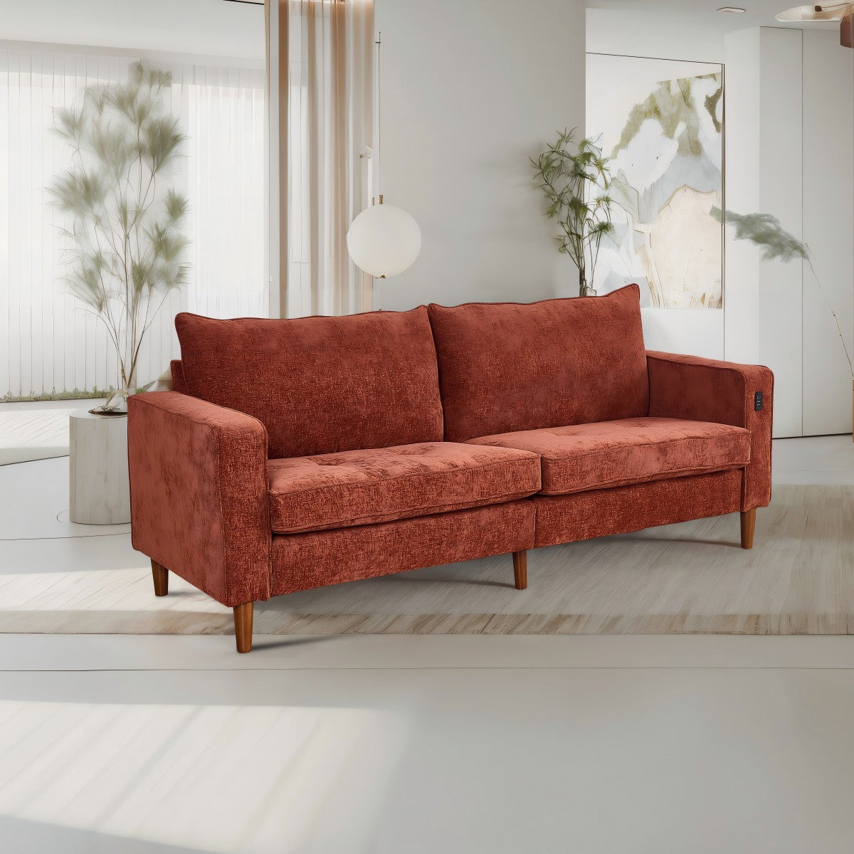 Light Brown Corduroy, Modern Style Solid Color Sofa (Including USB interface), Multi-Person Sofa, Suitable For Living Room And Office