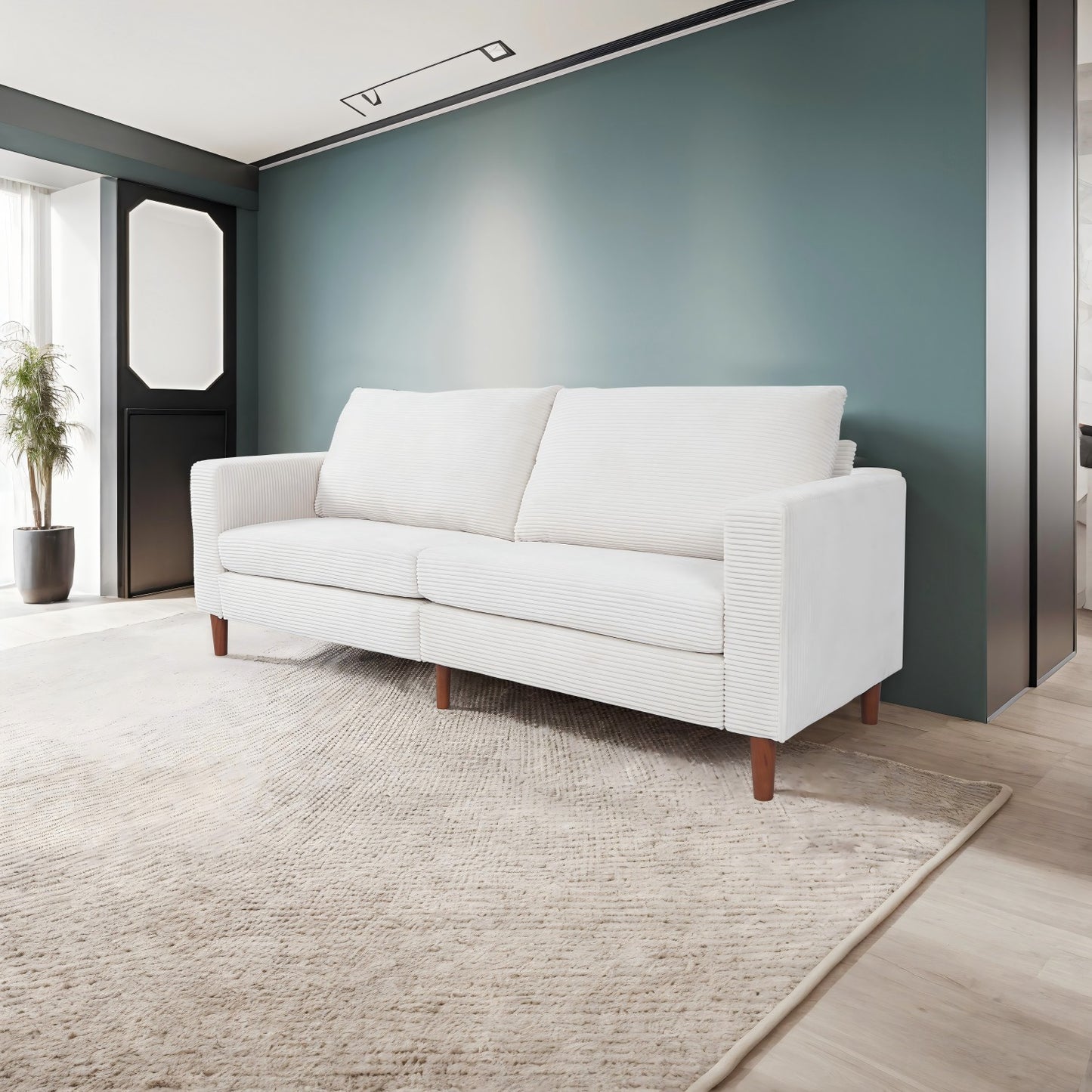 White Corduroy, Modern Style Solid Color Sofa, Multi-Person Sofa, Suitable For Living Room And Office