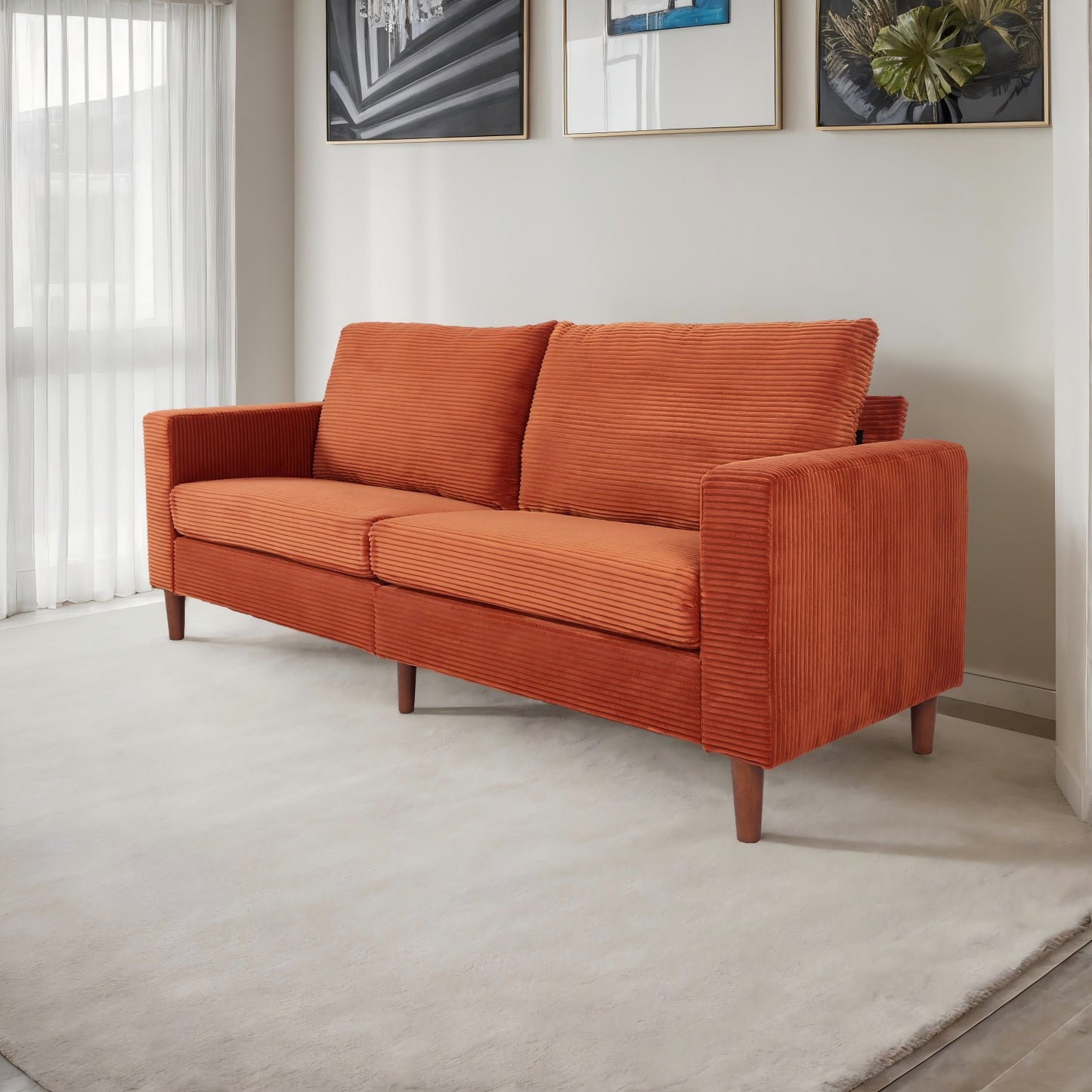 Orange Corduroy, Modern Style Solid Color Sofa, Multi-Person Sofa, Suitable For Living Room And Office