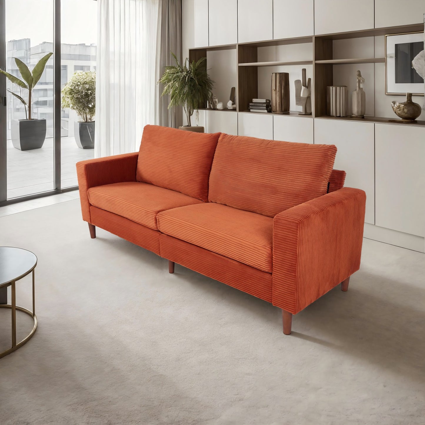Orange Corduroy, Modern Style Solid Color Sofa, Multi-Person Sofa, Suitable For Living Room And Office