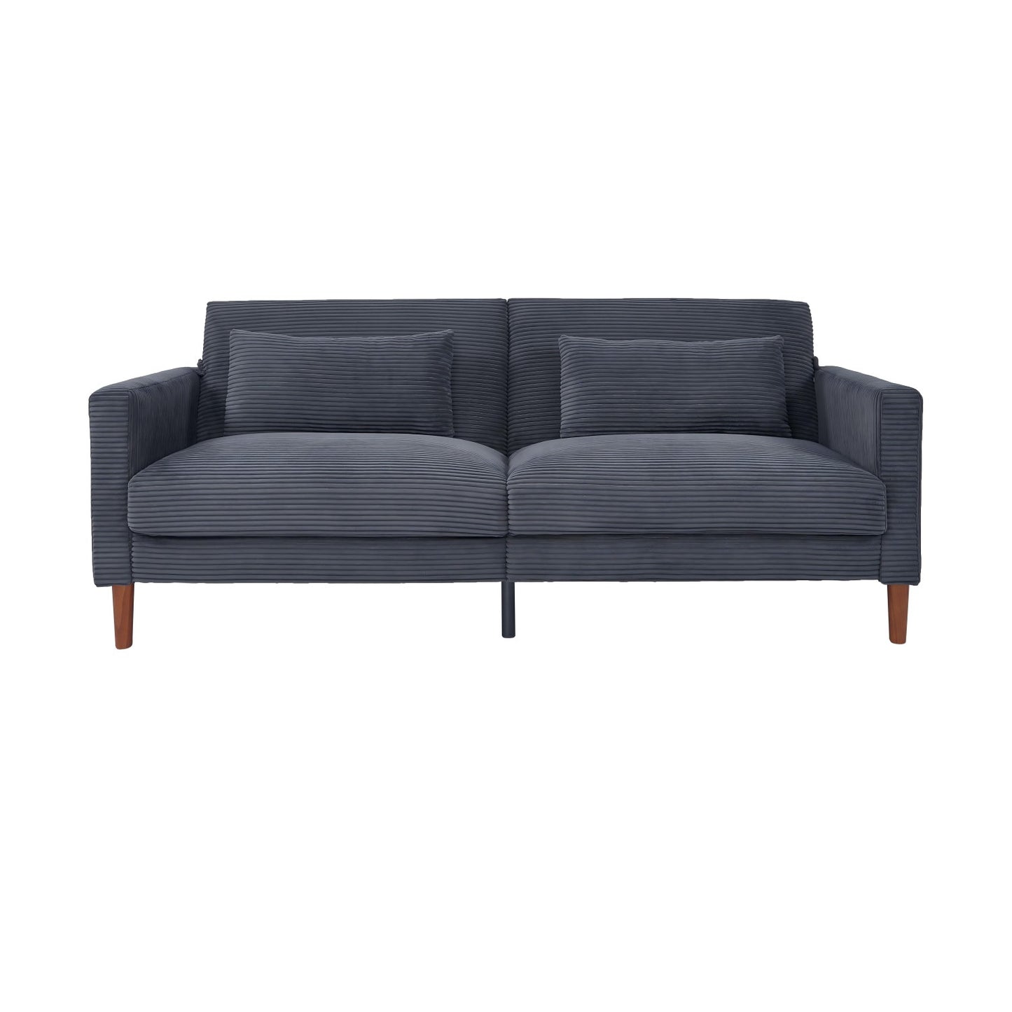 Grey Corduroy, Modern Sofa With Two Pillows, Suitable For Living Room, Lounge