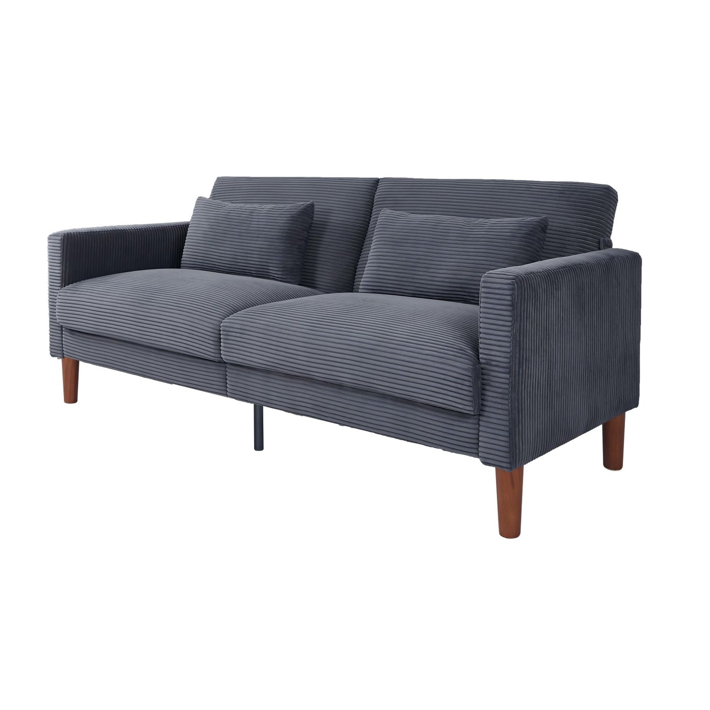 Grey Corduroy, Modern Sofa With Two Pillows, Suitable For Living Room, Lounge