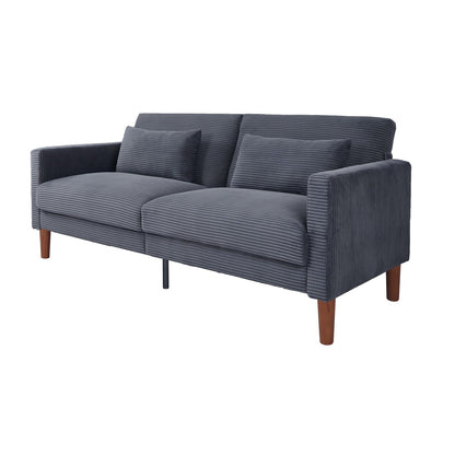 Grey Corduroy, Modern Sofa With Two Pillows, Suitable For Living Room, Lounge