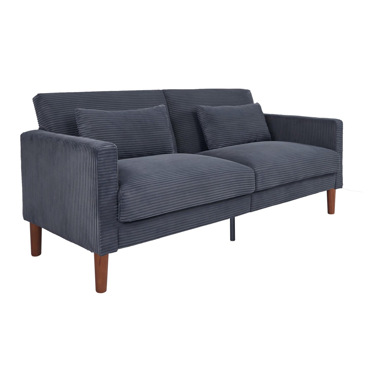 Grey Corduroy, Modern Sofa With Two Pillows, Suitable For Living Room, Lounge