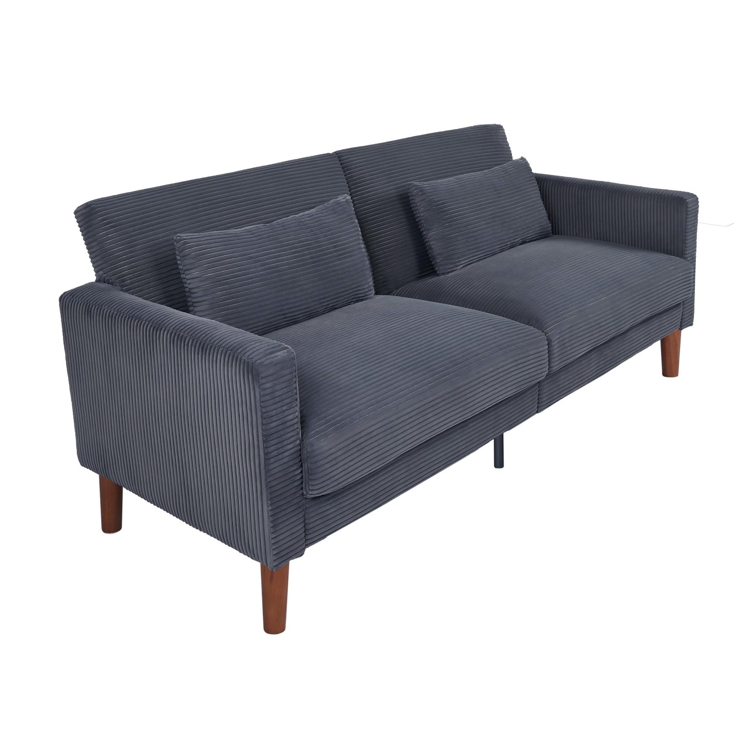 Grey Corduroy, Modern Sofa With Two Pillows, Suitable For Living Room, Lounge
