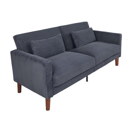Grey Corduroy, Modern Sofa With Two Pillows, Suitable For Living Room, Lounge