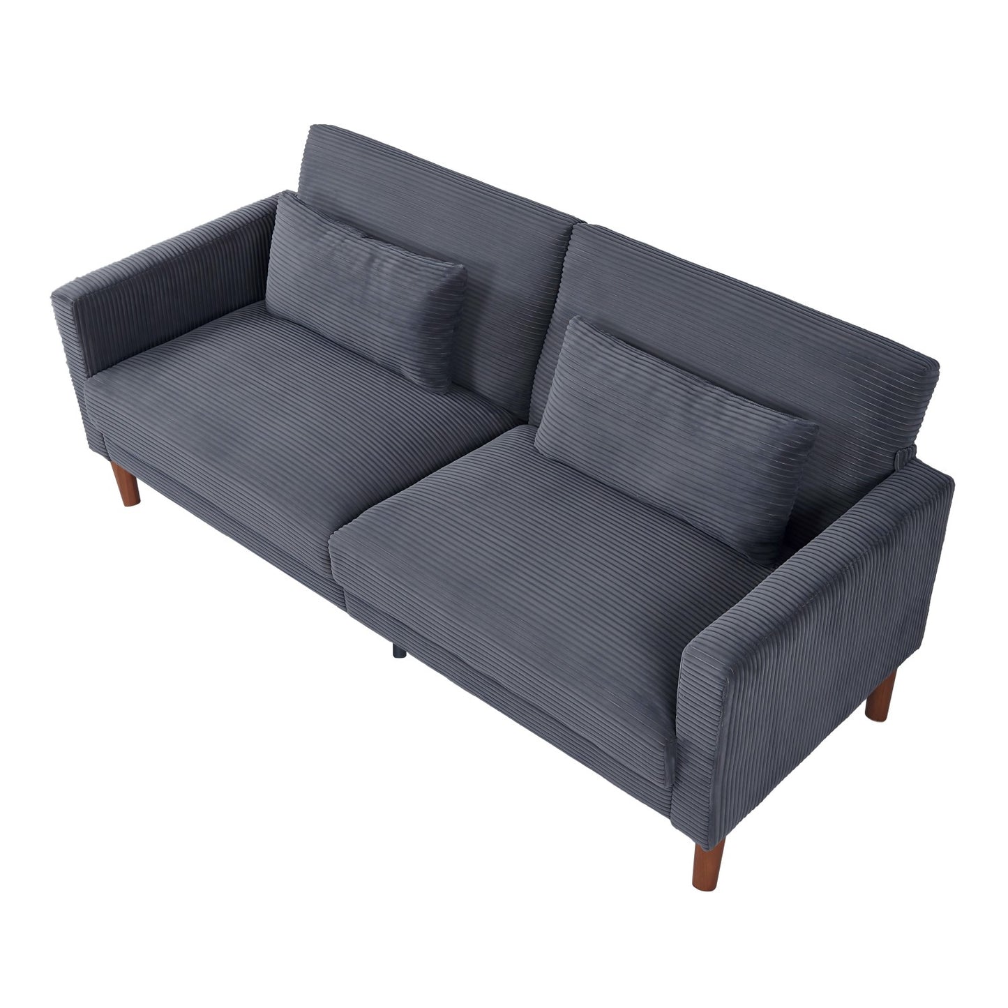 Grey Corduroy, Modern Sofa With Two Pillows, Suitable For Living Room, Lounge