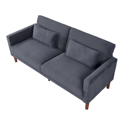 Grey Corduroy, Modern Sofa With Two Pillows, Suitable For Living Room, Lounge