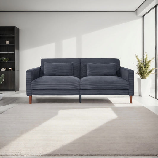 Grey Corduroy, Modern Sofa With Two Pillows, Suitable For Living Room, Lounge