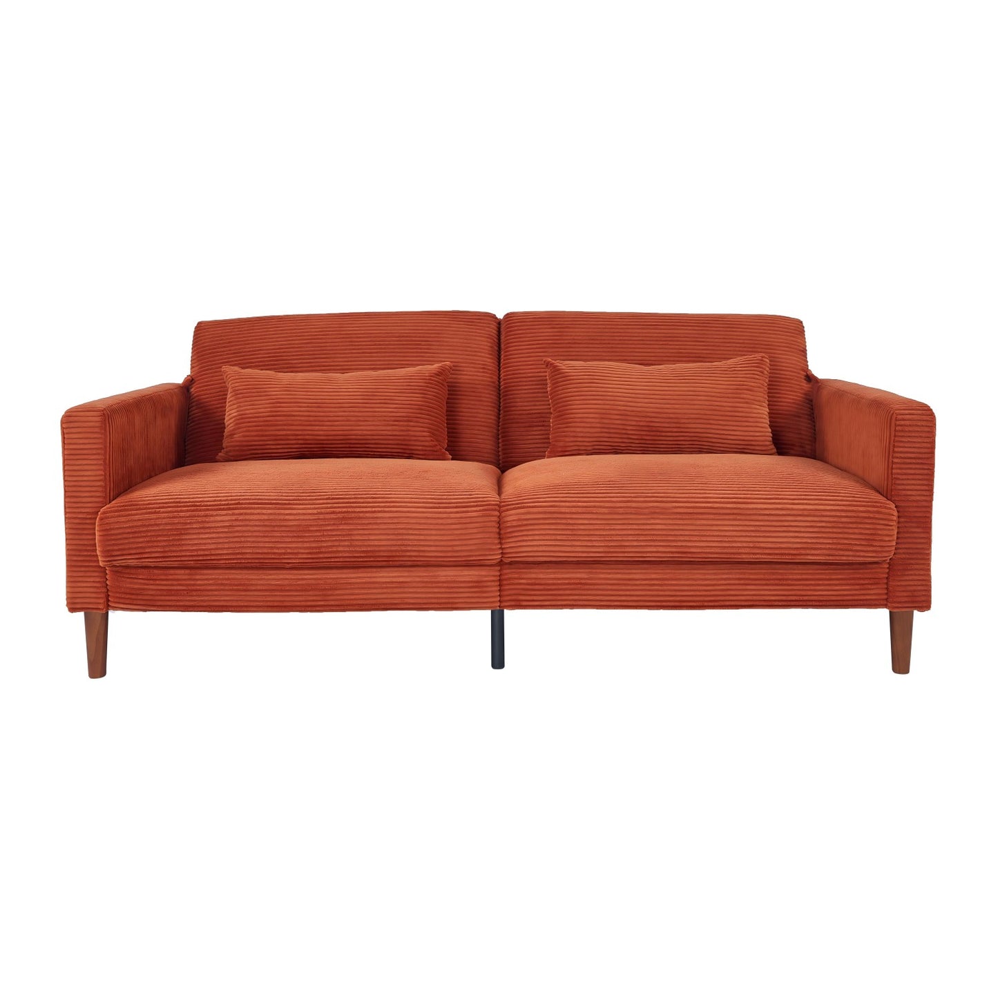 Orange Corduroy, Modern Sofa With Two Pillows, Suitable For Living Room, Lounge