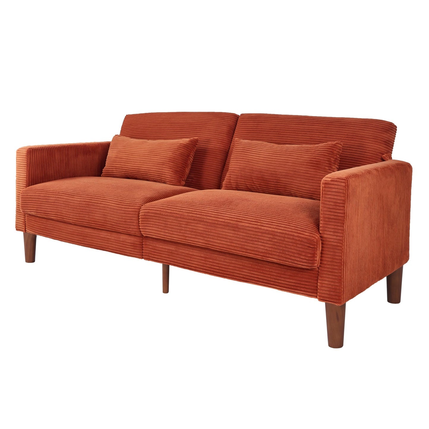 Orange Corduroy, Modern Sofa With Two Pillows, Suitable For Living Room, Lounge
