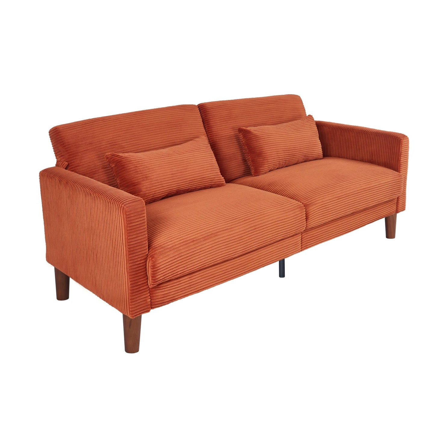 Orange Corduroy, Modern Sofa With Two Pillows, Suitable For Living Room, Lounge