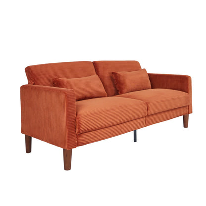Orange Corduroy, Modern Sofa With Two Pillows, Suitable For Living Room, Lounge