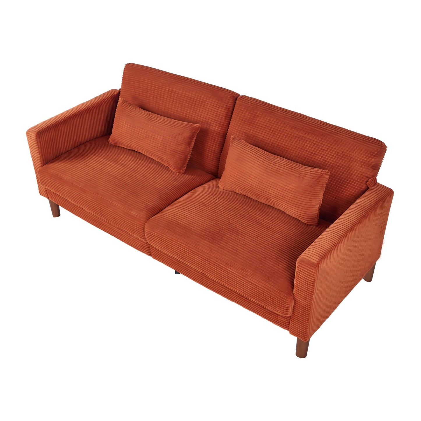 Orange Corduroy, Modern Sofa With Two Pillows, Suitable For Living Room, Lounge