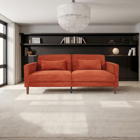 Orange Corduroy, Modern Sofa With Two Pillows, Suitable For Living Room, Lounge
