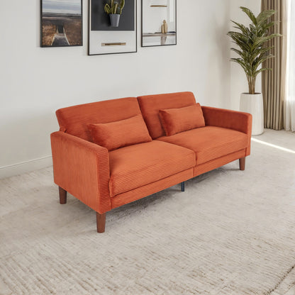 Orange Corduroy, Modern Sofa With Two Pillows, Suitable For Living Room, Lounge