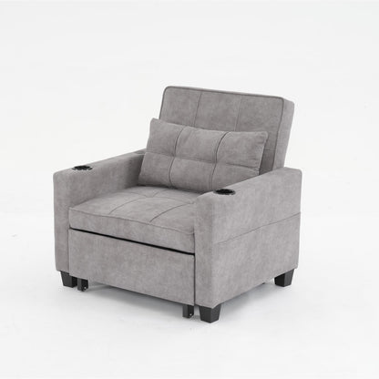 Futon Chair Bed Convertible Chair 3-in-1 Pull Out Sleeper Chair Beds with USB Ports,Wear-resistant and Anti-scratch,  Armchair Bed Sleeper for Living Room (Light Grey Scratch Cloth)