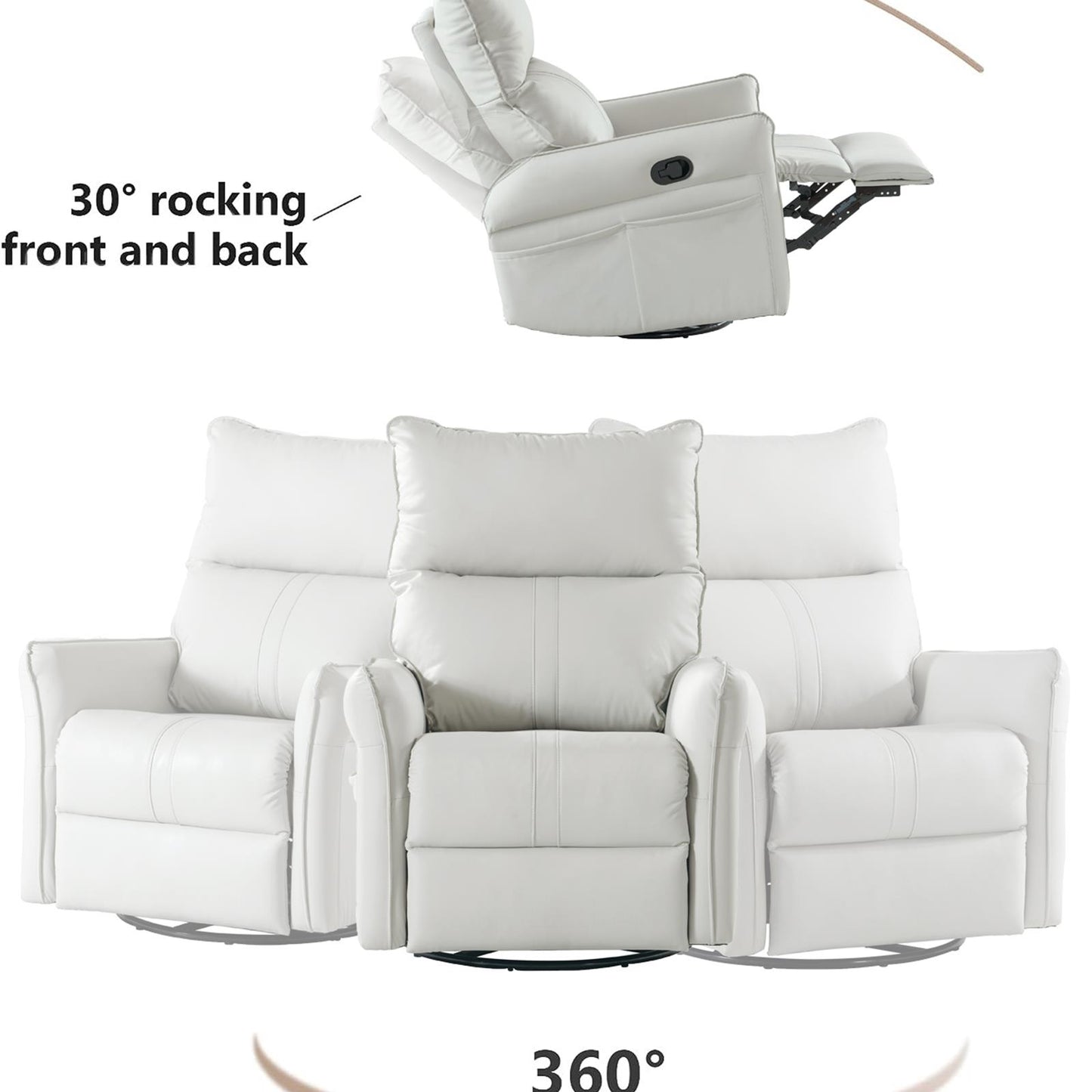 Rocking Recliner Chair,360 Degree Swivel Nursery Rocking Chair,Glider Chair,Modern Small Rocking Swivel Recliner Chair for Bedroom,Living Room Chair Home Theater Seat,Side Pocket(Light Gray)