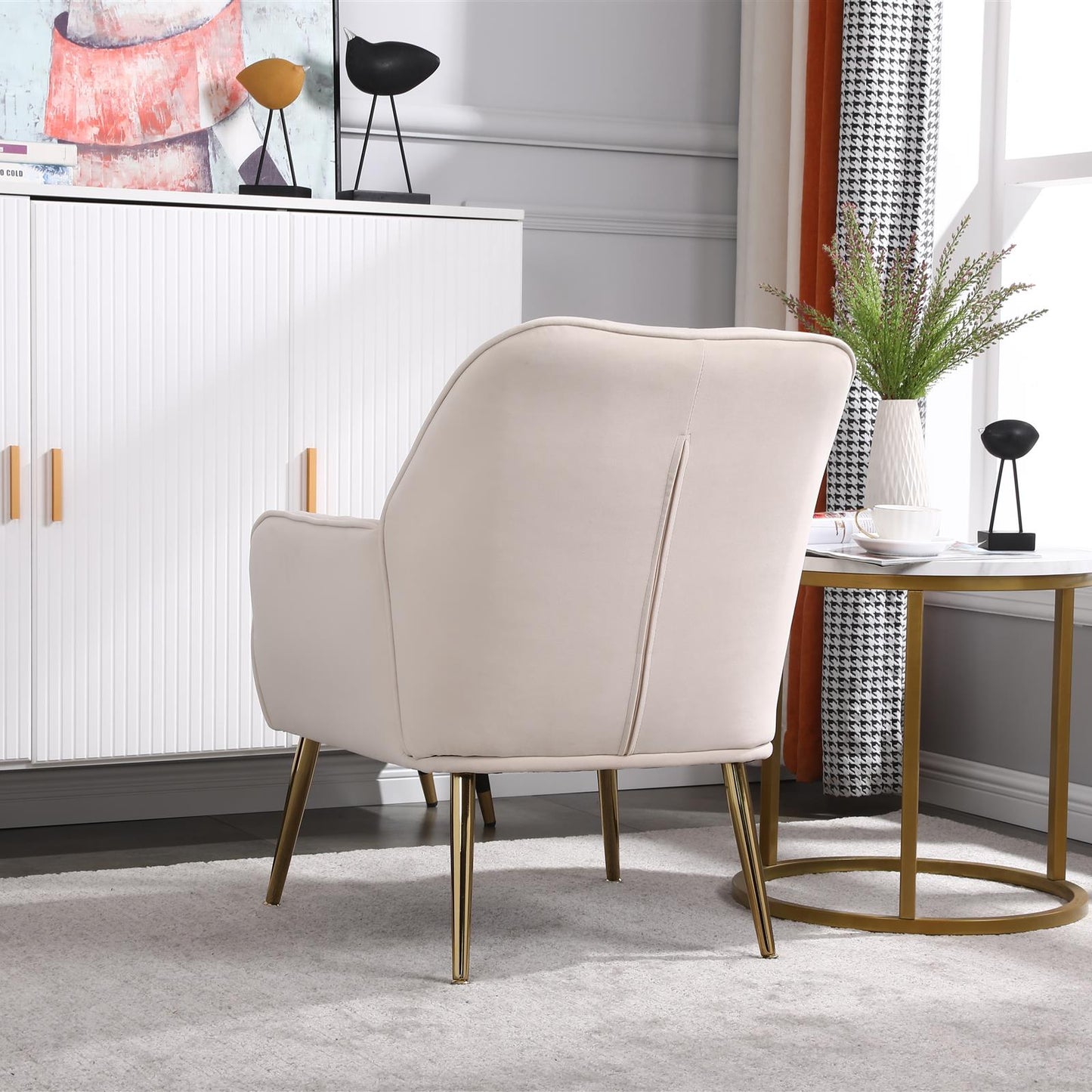 Modern Mid Century Chair velvet  Sherpa Armchair for Living Room Bedroom Office Easy Assemble(BEIGE)