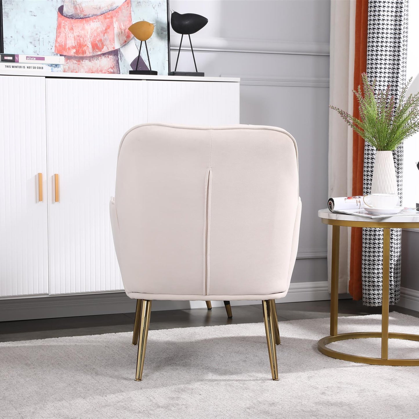 Modern Mid Century Chair velvet  Sherpa Armchair for Living Room Bedroom Office Easy Assemble(BEIGE)