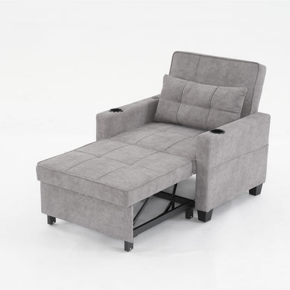 Futon Chair Bed Convertible Chair 3-in-1 Pull Out Sleeper Chair Beds with USB Ports,Wear-resistant and Anti-scratch,  Armchair Bed Sleeper for Living Room (Light Grey Scratch Cloth)